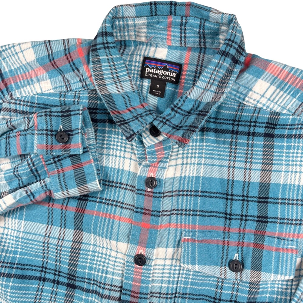 Patagonia Flannel Shirt Mens S Blue Plaid Organic Cotton Long Sleeve Button Down